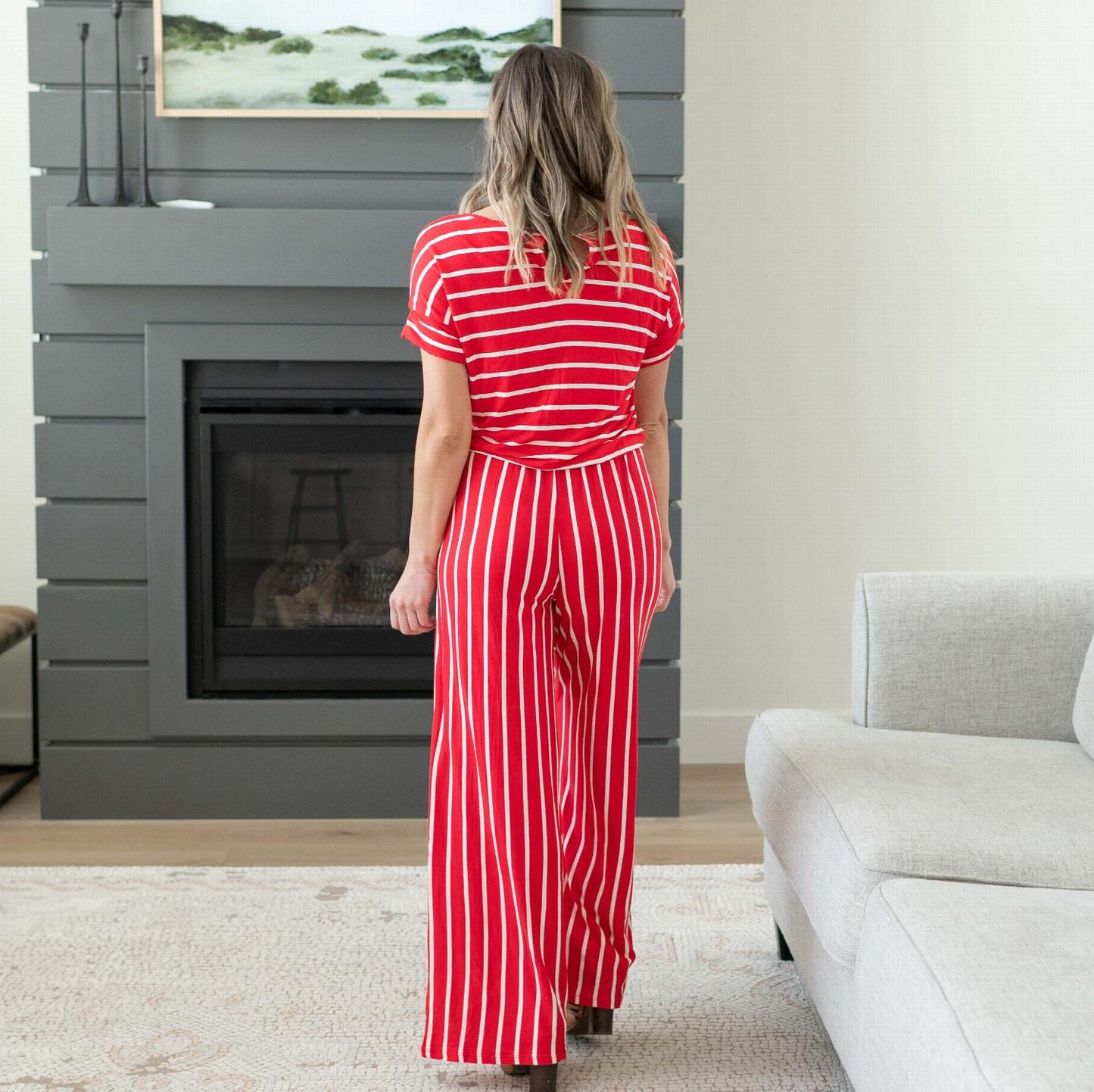 Comfortable Stripe Jumpsuit with Elastic Waist