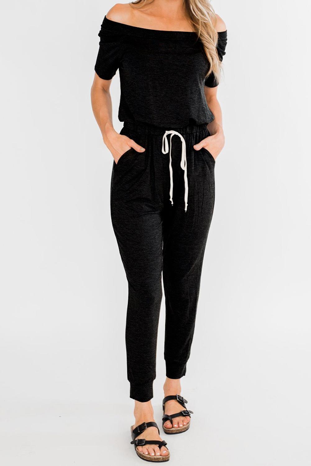 Black Sleeveless Drawstring Jogger Jumpsuit