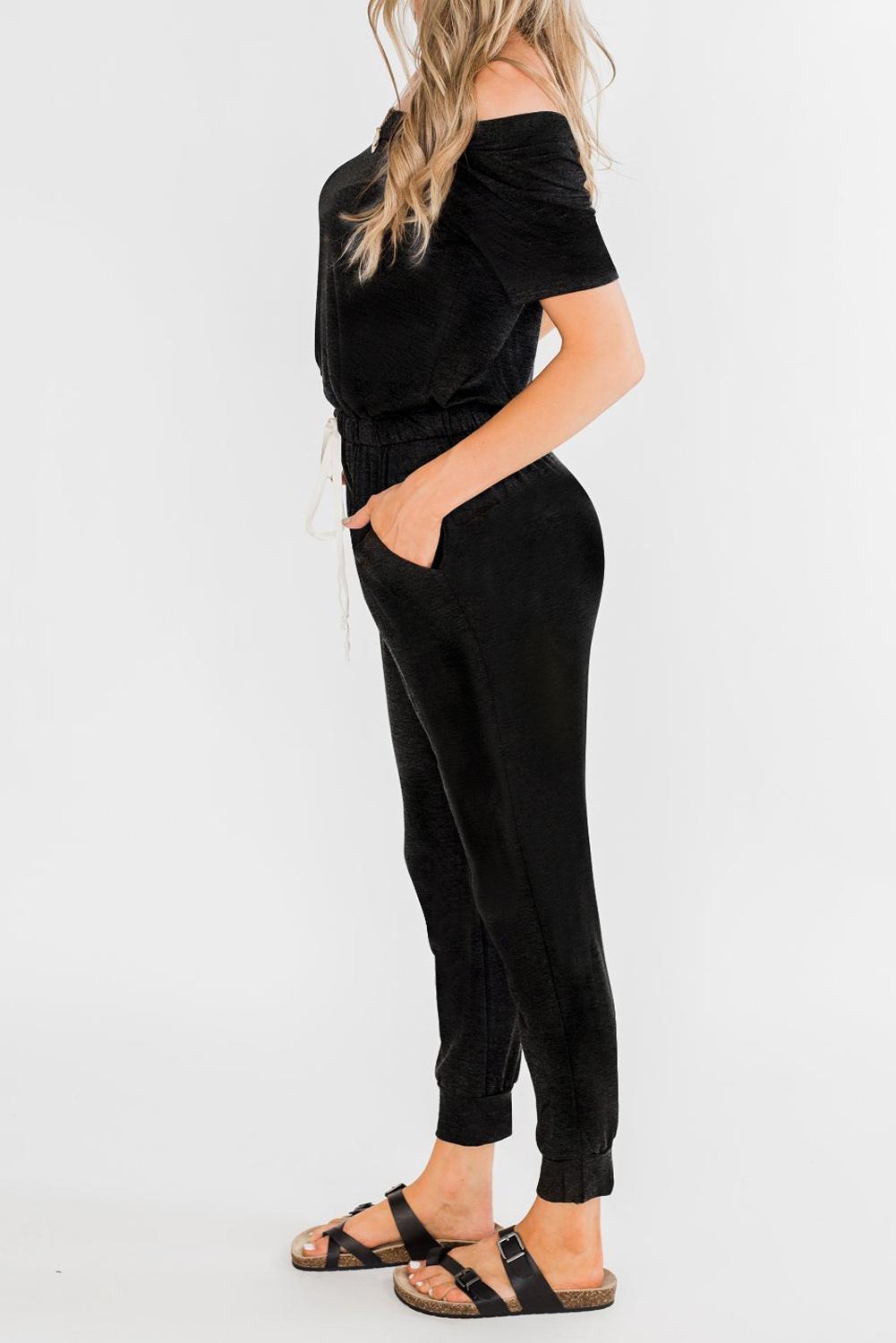 Black Sleeveless Drawstring Jogger Jumpsuit