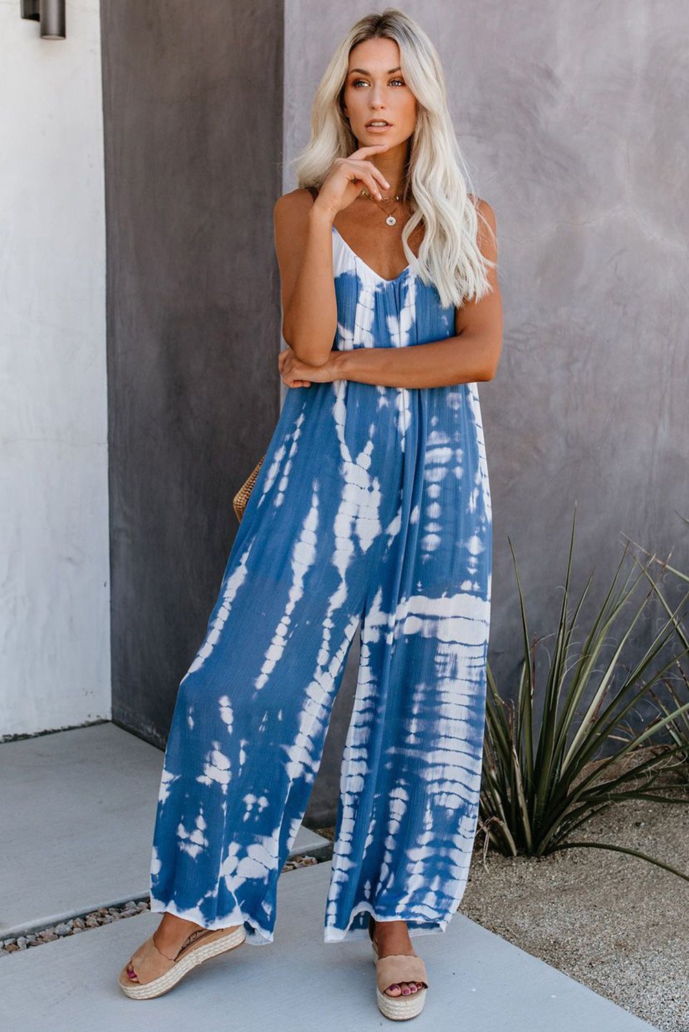 Blue Tie-Dye  Baggy Romper with Long Pants