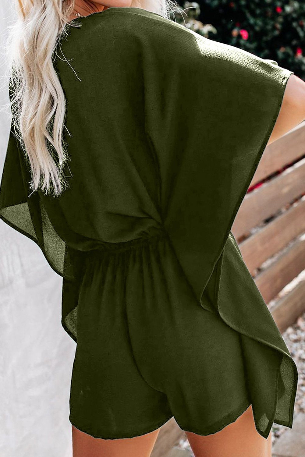 Trendy Green Born To Fly Kimono Romper for Women