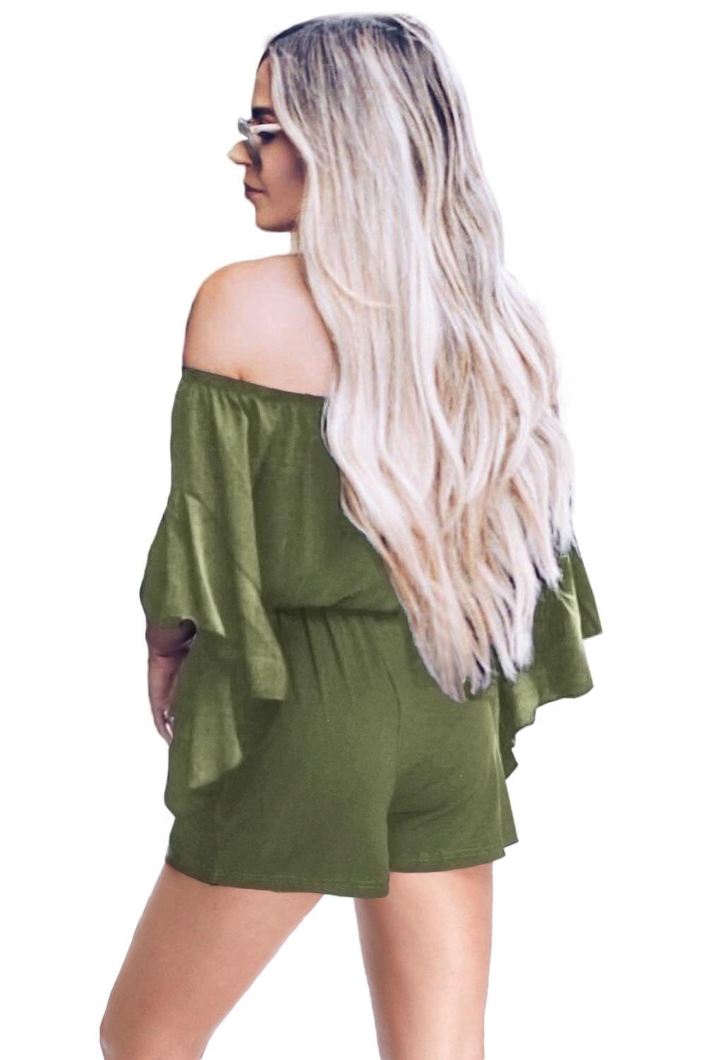 Green Off Shoulder Tie Knot Romper