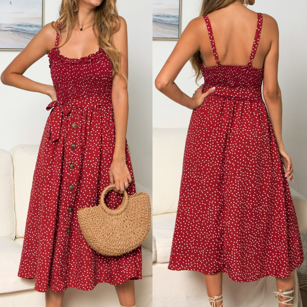 Women’s Spaghetti Straps Polka Dot Maxi Dress