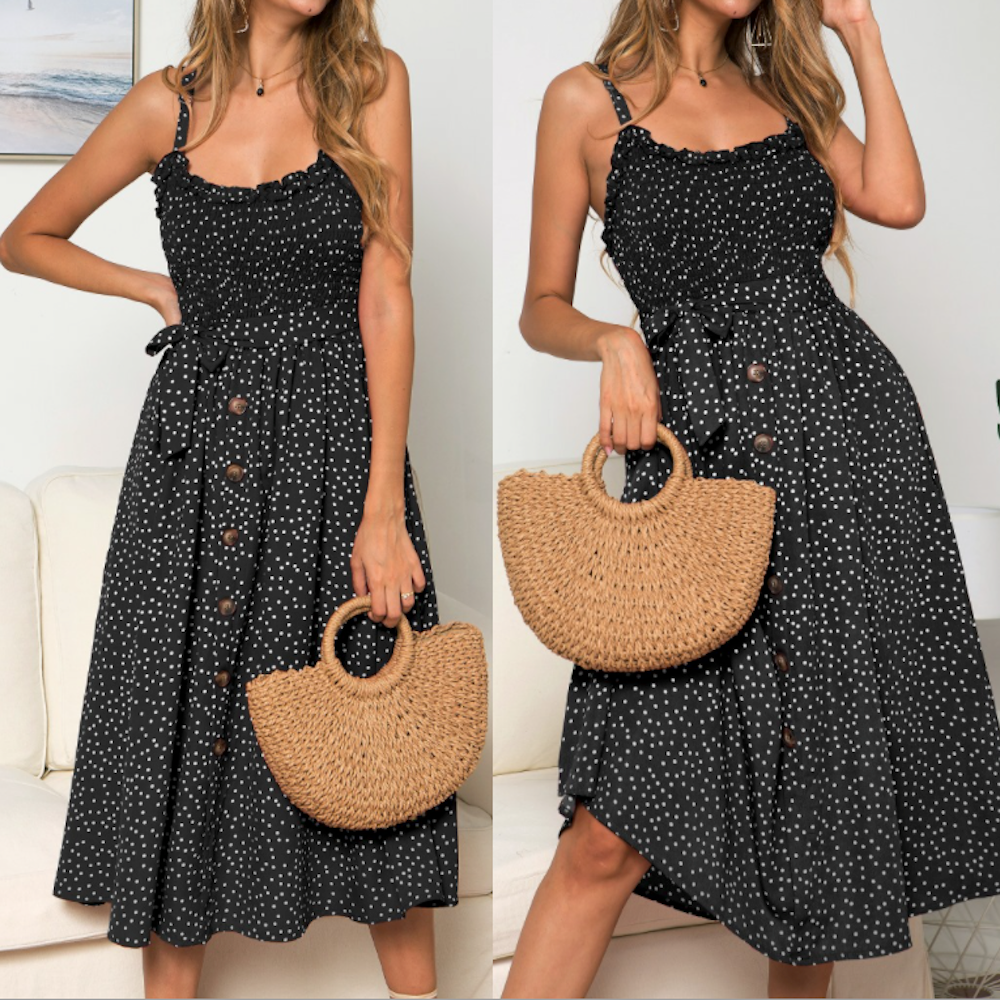 Women’s Spaghetti Straps Polka Dot Maxi Dress