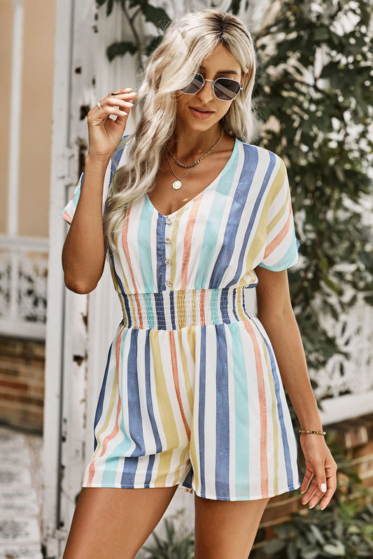 V-Neck Buttoned Summer Print Romper