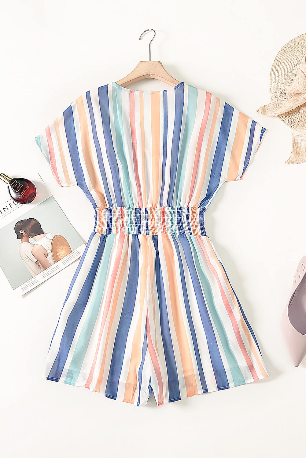 V-Neck Buttoned Summer Print Romper