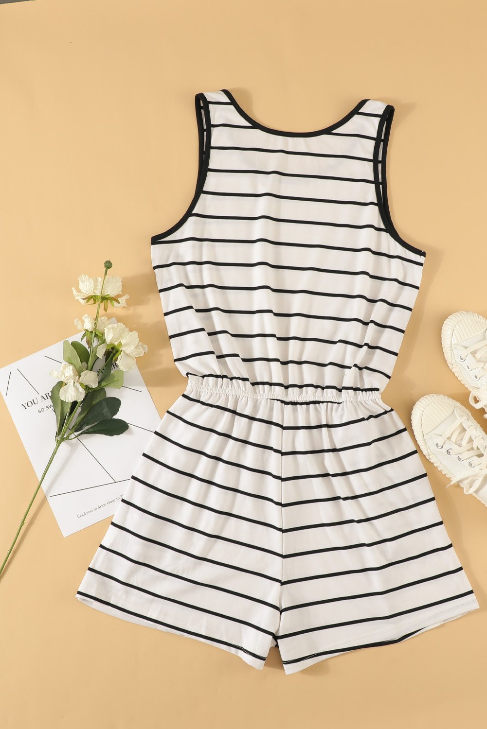 Chic Black and White Striped Sleeveless Romper