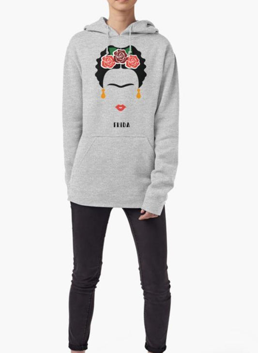 Frida Kahlo Face Women’s Hoodie – Gray Edition